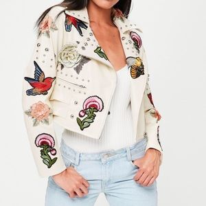 Missguided embroidered faux leather jacket